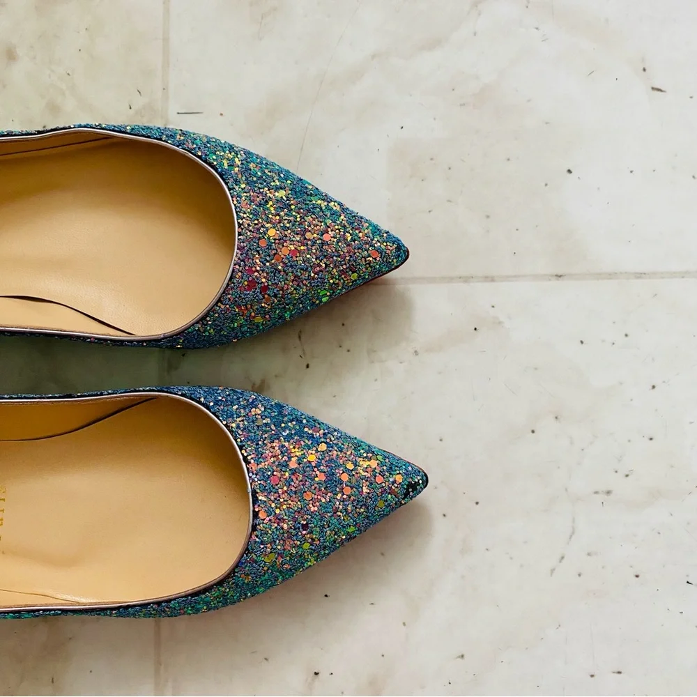 Christian Louboutin Kate Multicolor Blue Glitter Pointed Toe Ballet Flats Sz 6.5